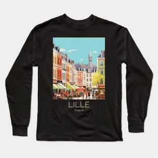 A Vintage Travel Illustration of Lille - France Long Sleeve T-Shirt